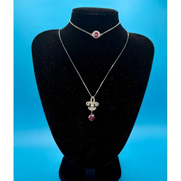 None and/or Unknown Jewelry - NEW Elegant Pink & White Moissanite Fleur de Lis Jewelry Set